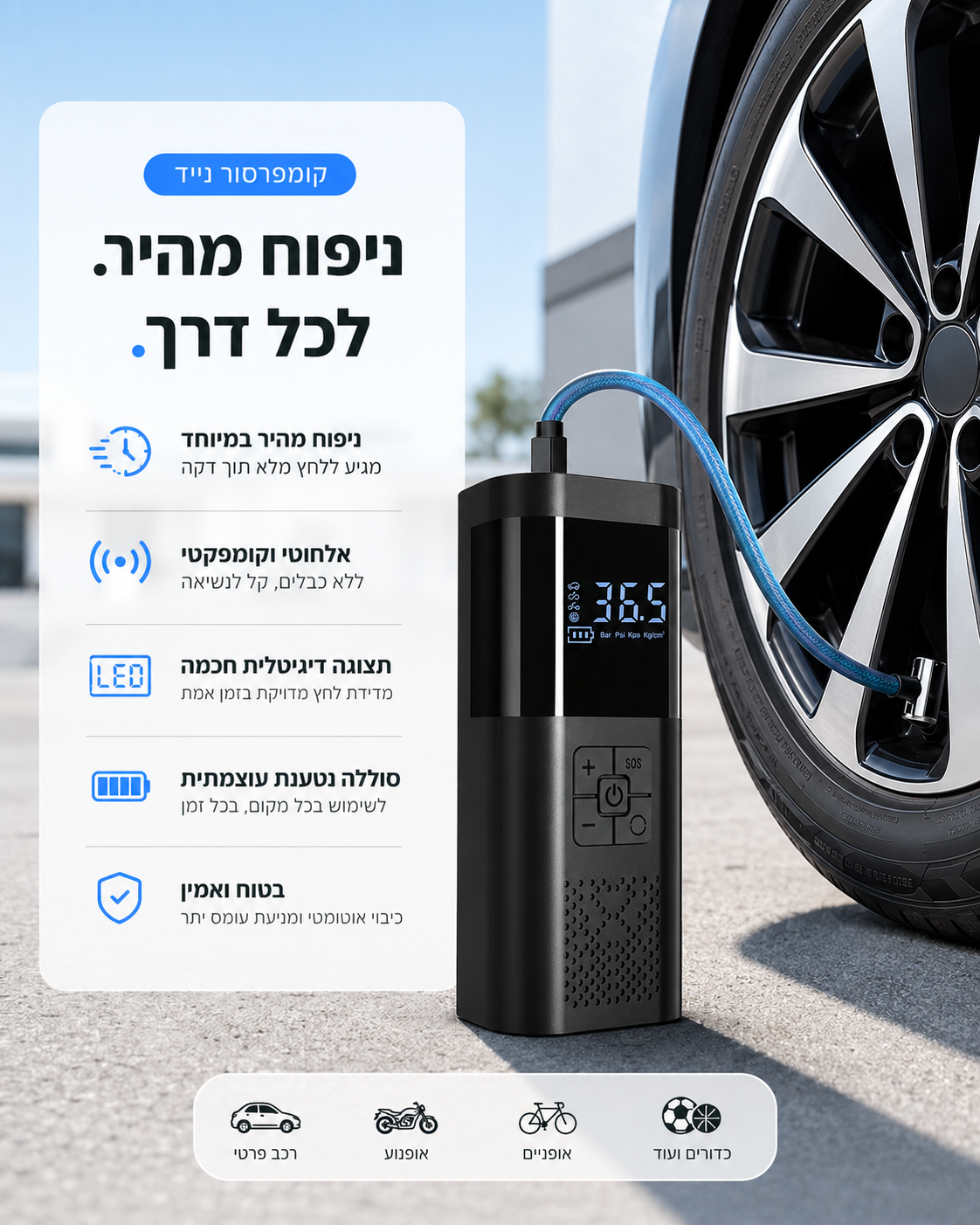 משאבת אוויר ניידת לרכב PSI – Kaivo